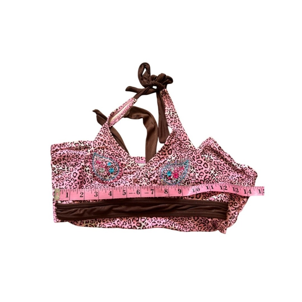 Y2k Babydoll pink cheetah leopard print haltar open back tie top Limited too - Picture 5 of 9